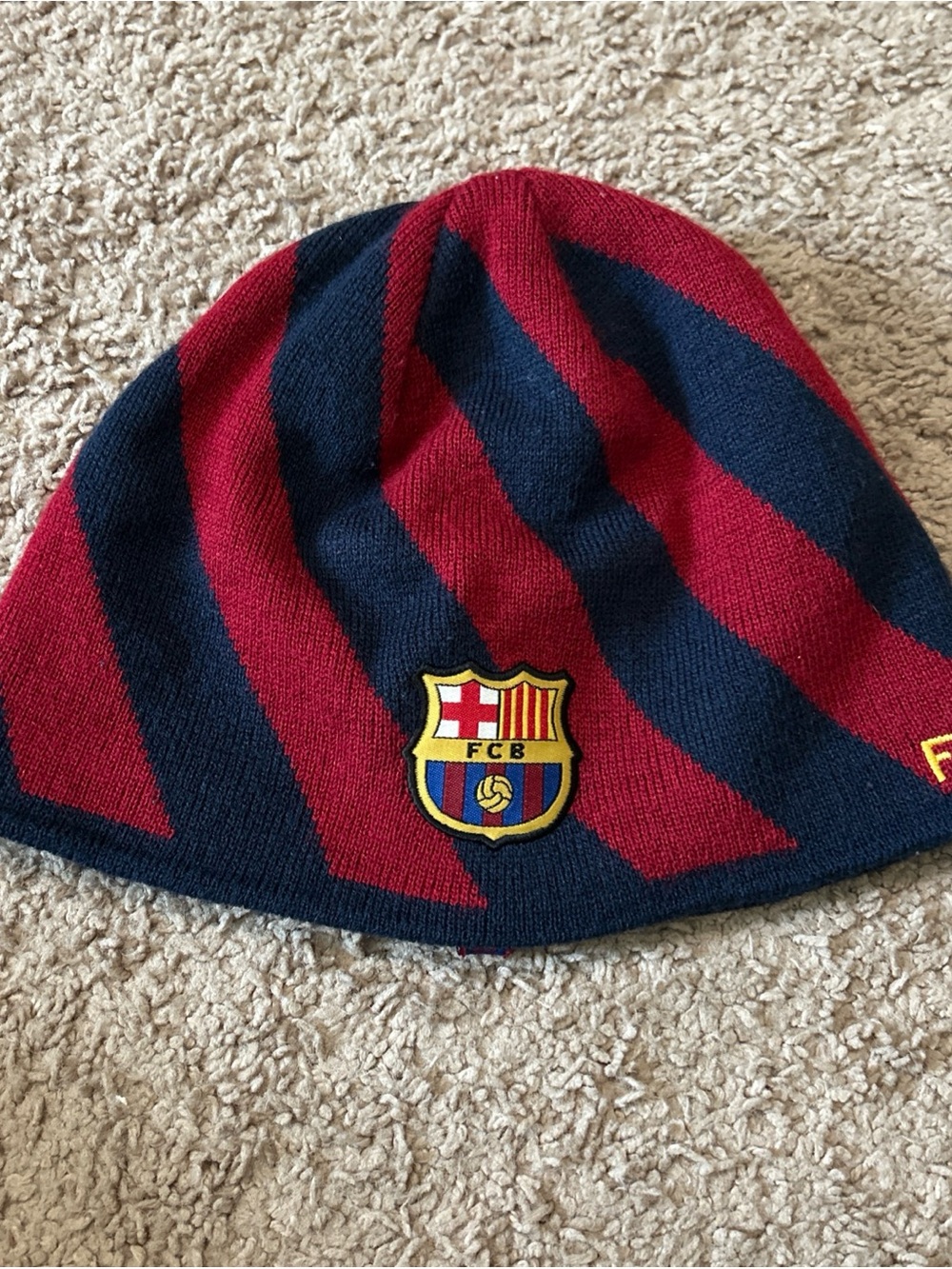 FC Barcelona Men’s Knit Beanie Hat in Red and Navy